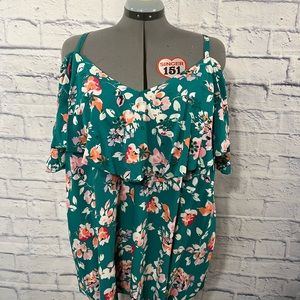 Torrid Size 18-20 (size 2) Green Floral Cold Shoulder Top